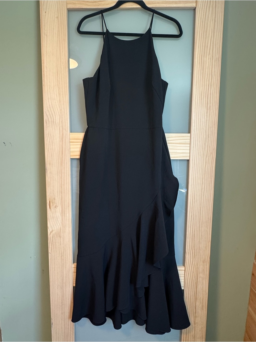 White House Black Market Black Ruffle-Hem Spaghetti Strap Dress